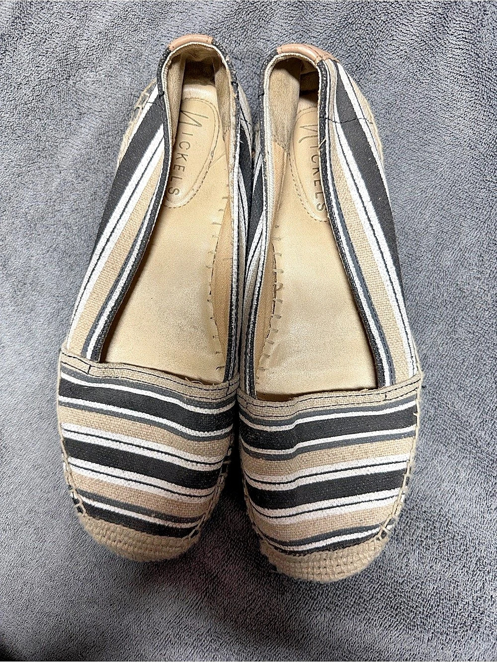 Nickels Striped Espadrille Flats in Black & Beige